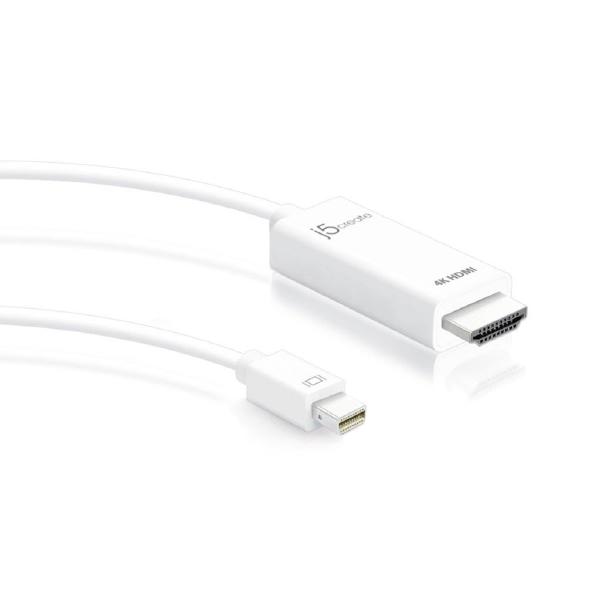 J5create JDC159 4K Mini DisplayPort to HDMI cable, 1.8m long, ideal for connecting Mac or PC to HDMI displays.