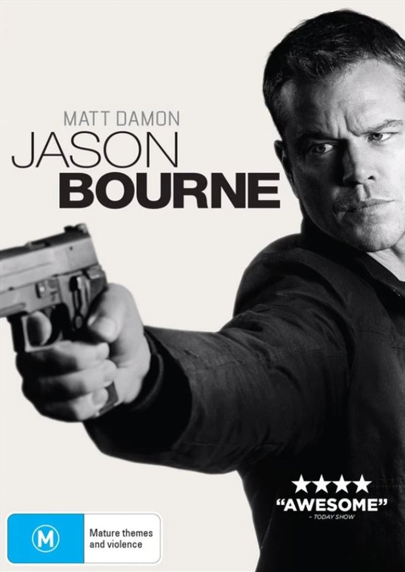 Jason Bourne DVD cover featuring Matt Damon in action, showcasing intense scenes from the film.