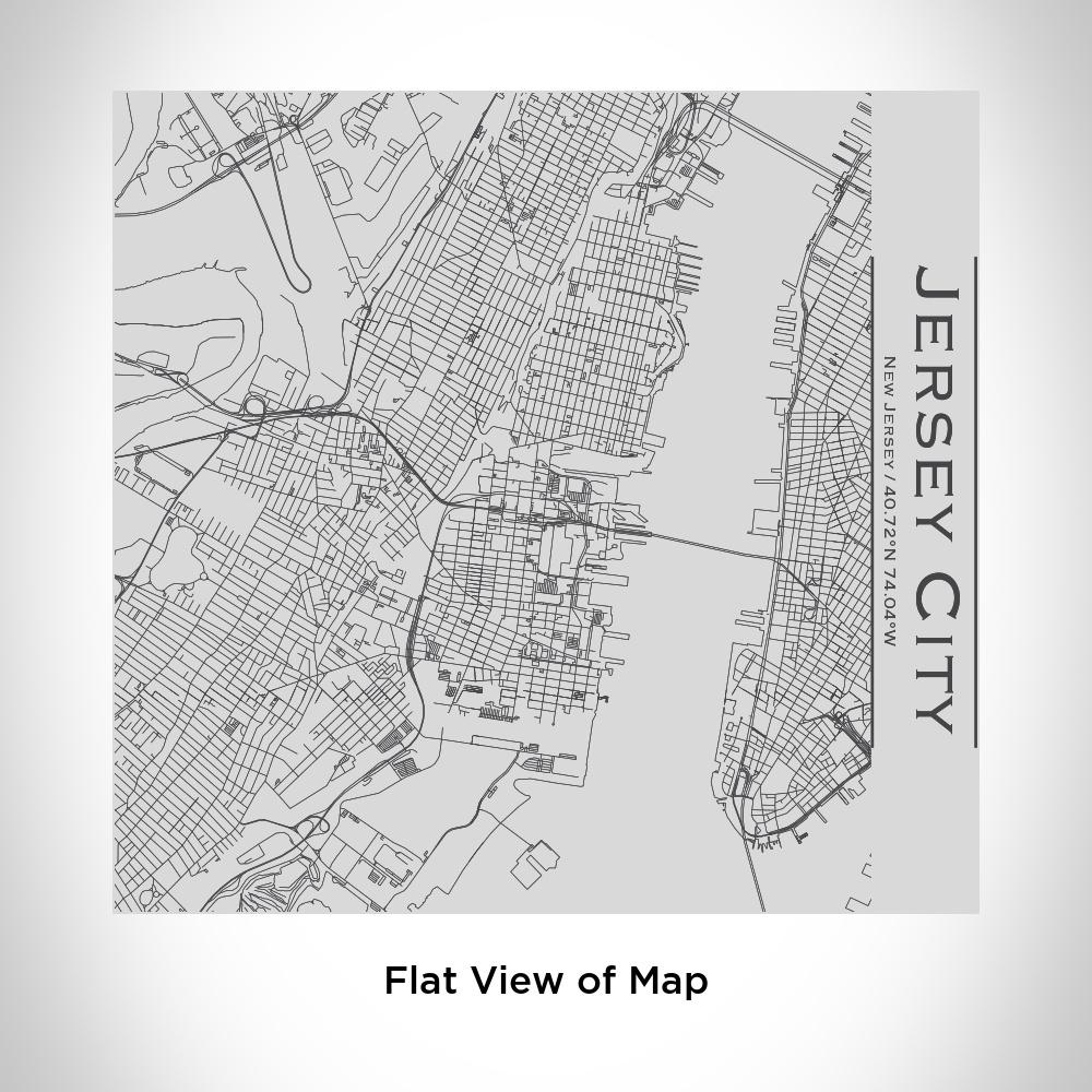 Custom engraved stainless steel tumbler featuring a detailed map of Jersey City, New Jersey with coordinates.