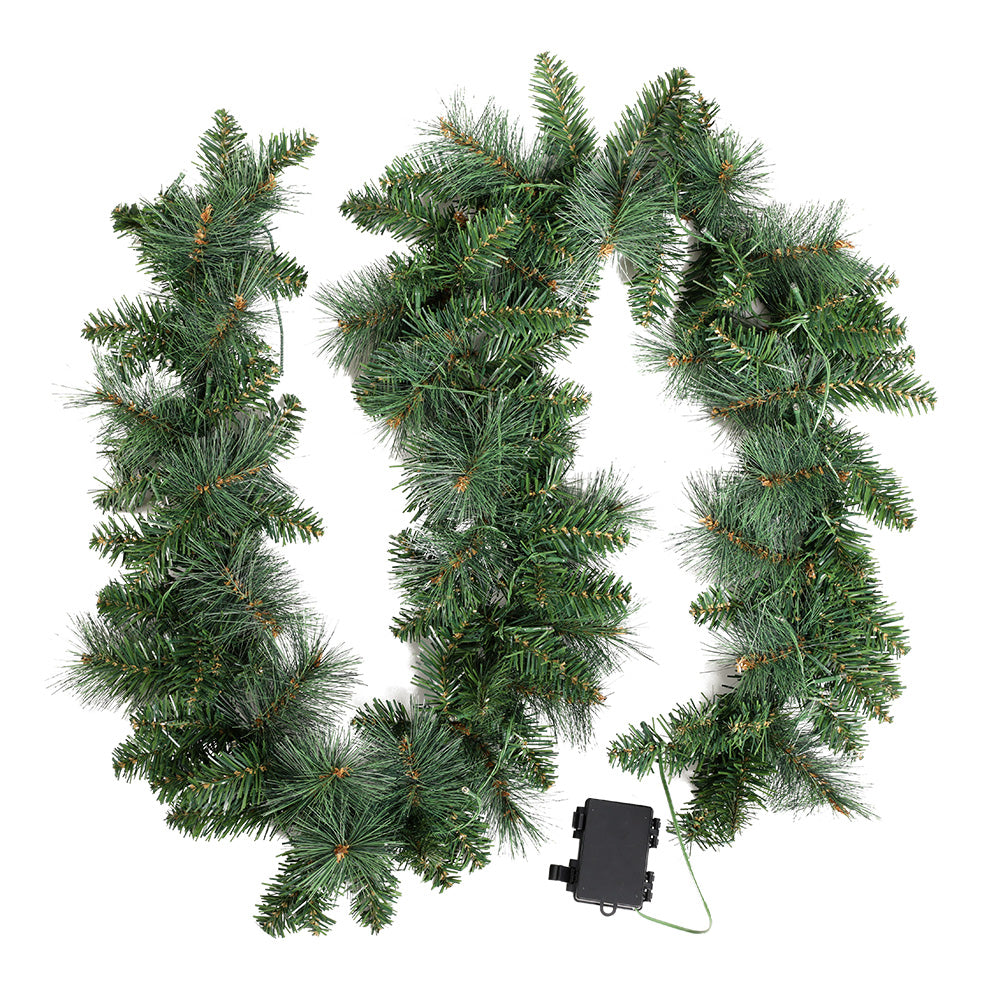 Jingle Jollys 1.8M Christmas Garland with warm LED lights, showcasing thick foliage and a festive design.