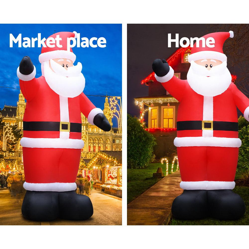 A 5-meter tall inflatable Santa Claus with LED lights, set up outdoors for Christmas decorations.