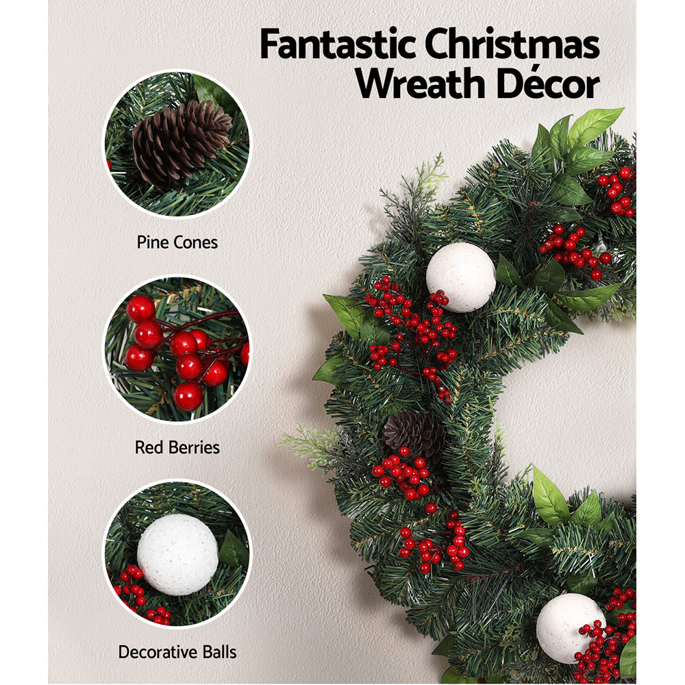 Jingle Jollys Christmas Garland and Wreath Set with red berries and pine cones, perfect for holiday decoration.