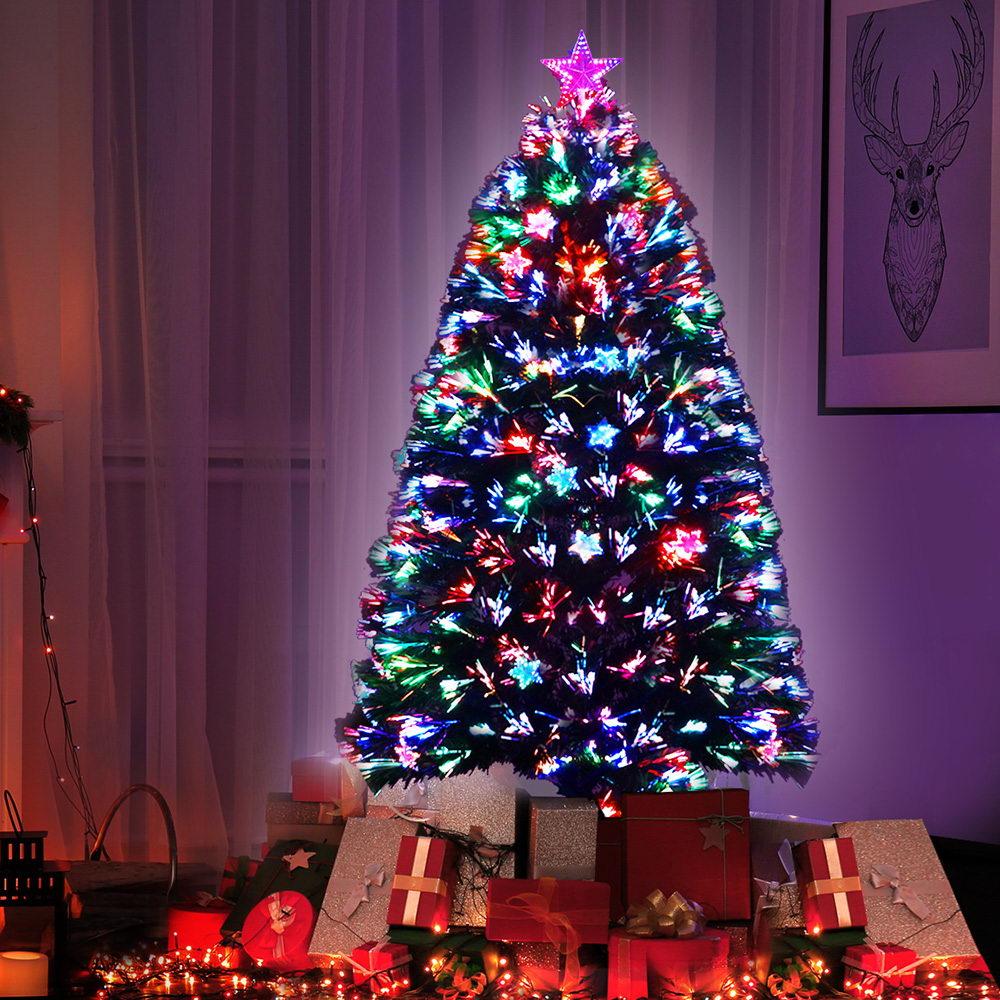 Jingle Jollys 1.5M LED Christmas Tree with colorful optic-fibre stars and a bright LED top star, showcasing a lush and realistic design.