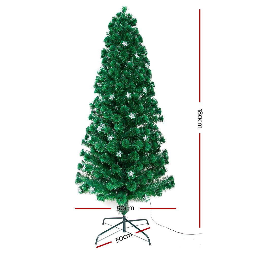 Jingle Jollys 1.8M LED Christmas Tree with colorful optic-fibre stars and a bright LED top star, showcasing a lush and realistic design.