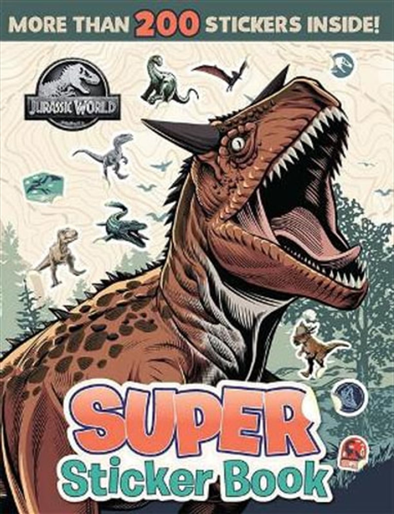 Jurassic World Super Sticker Book featuring colorful stickers and dinosaur-themed activities for kids.