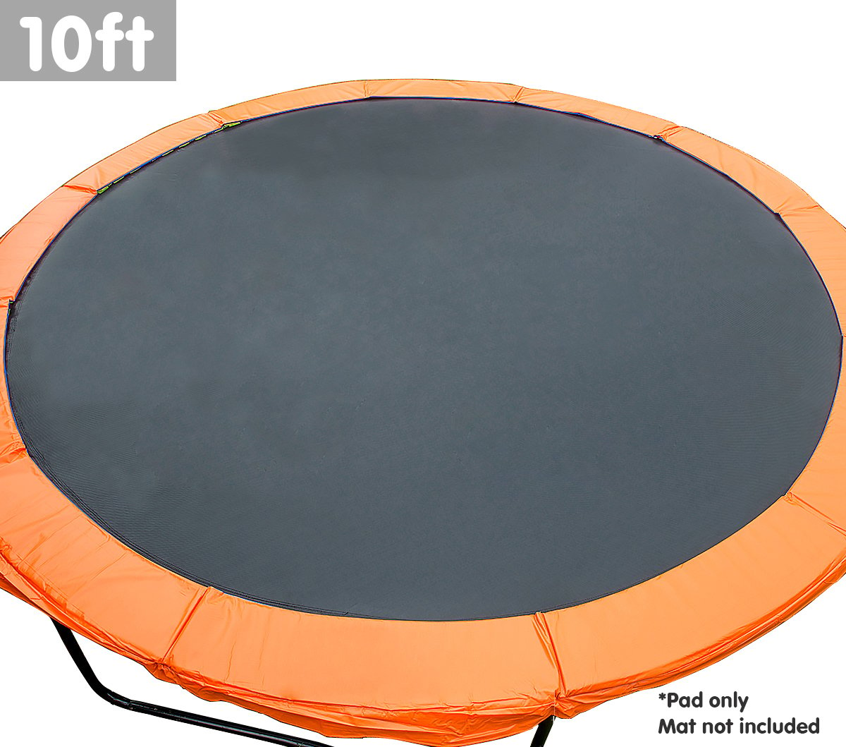 Kahuna 10ft trampoline replacement pad in orange with nylon mesh and PVC skirt, designed for durability and safety.