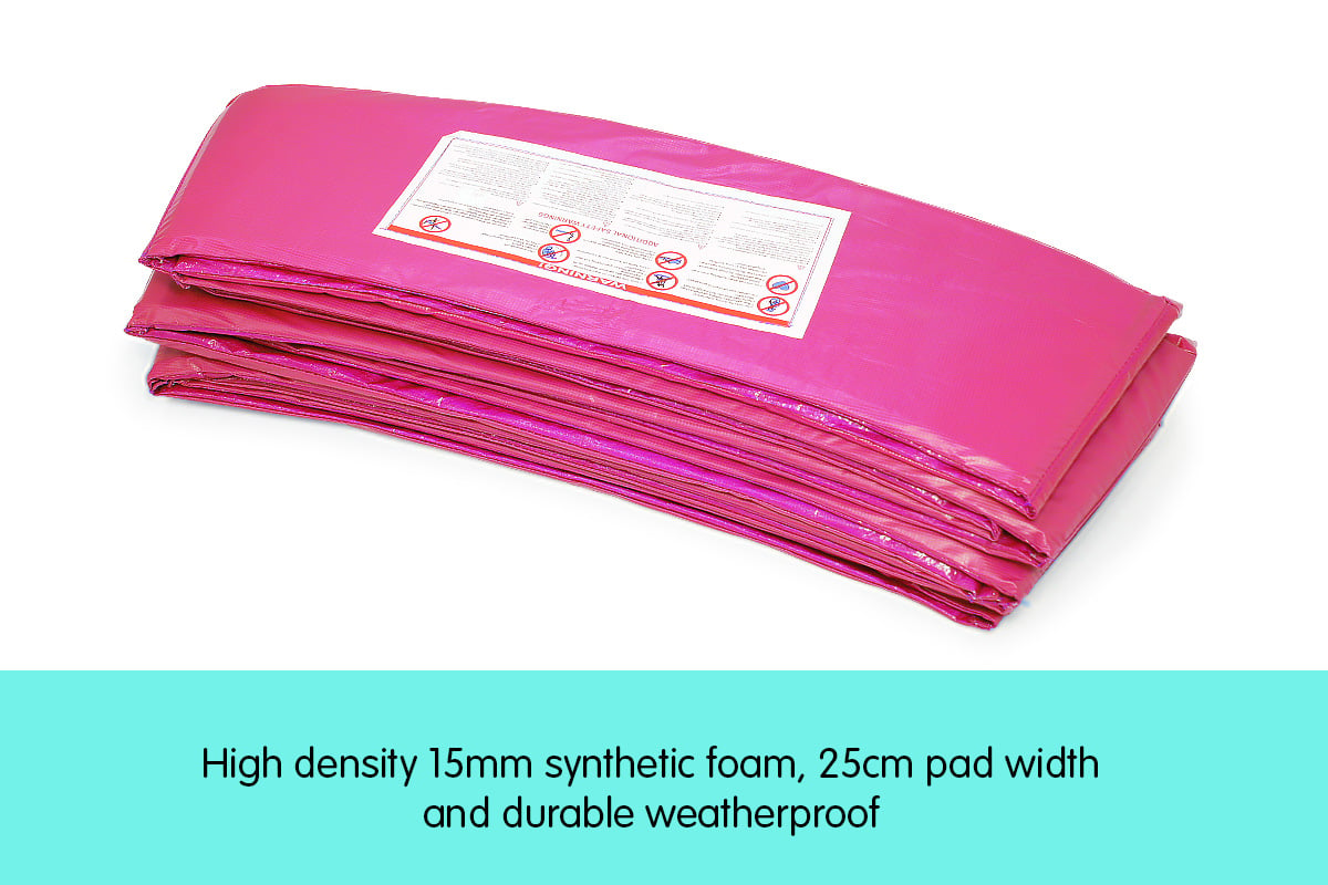 Kahuna 14ft trampoline replacement pad in pink, featuring a durable PVC exterior and high-density foam padding for safety and comfort.