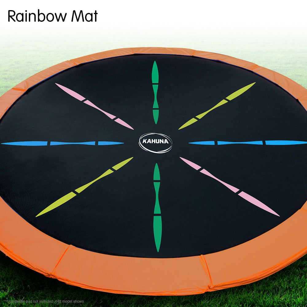 Kahuna 14ft Rainbow Trampoline Replacement Spring Mat showcasing vibrant colors and durable design.