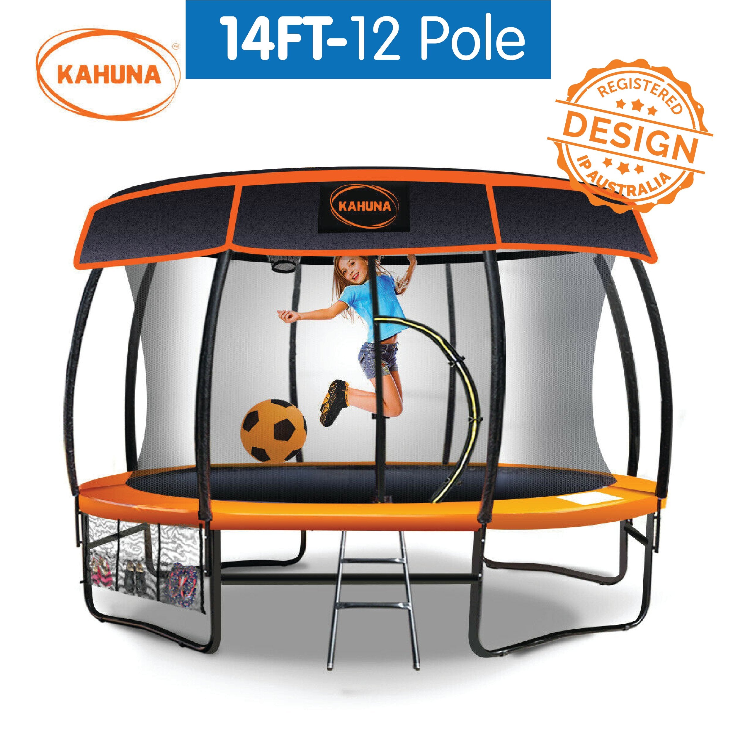 Kahuna 14ft-12 Pole Trampoline Roof Shade Cover, designed for sun protection and comfort during play.