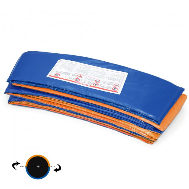 Kahuna 16ft round trampoline replacement pad in orange and blue, showcasing durable PVC material and high-density foam padding.