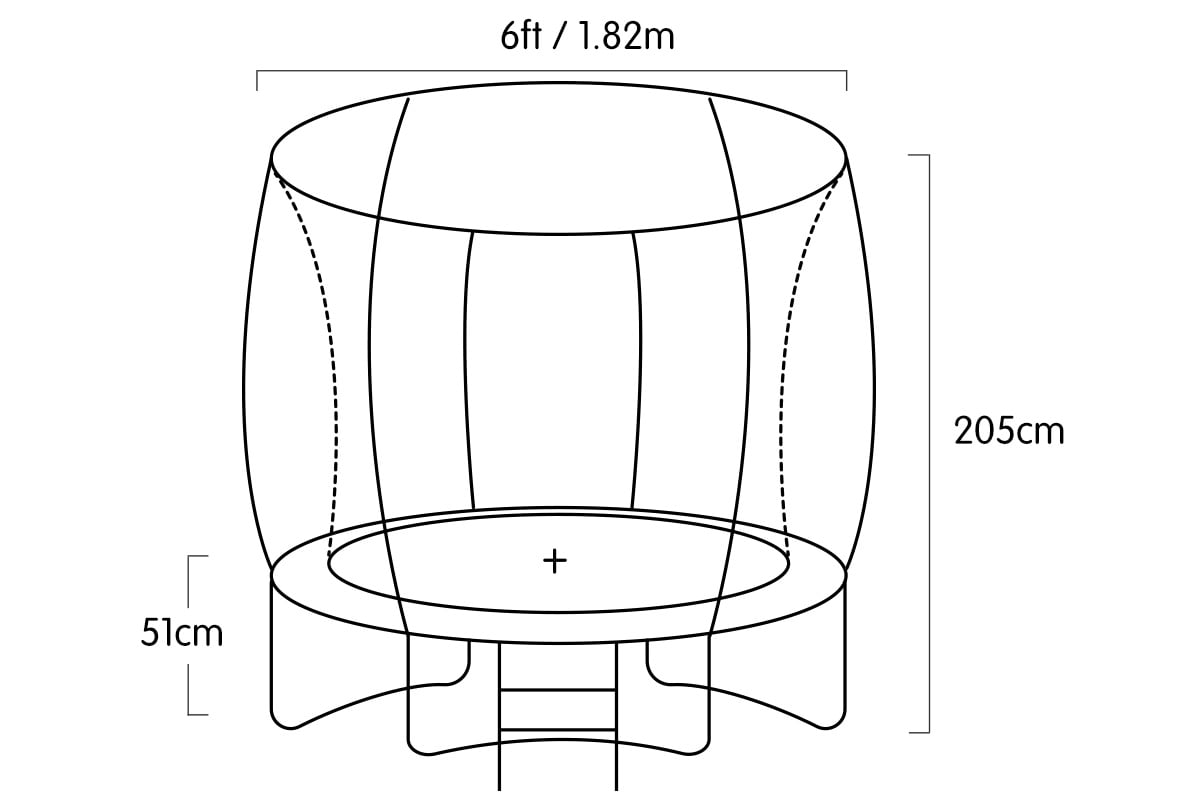 Kahuna 6ft trampoline with safety net and padded springs, designed for children's outdoor fun.