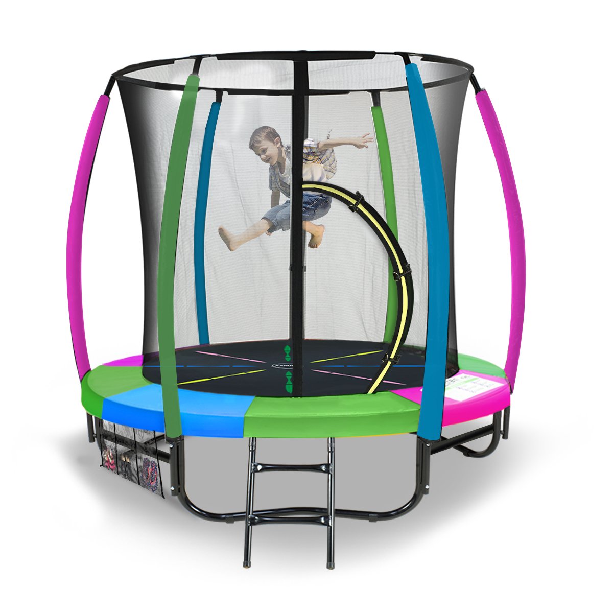 Kahuna 6ft trampoline with safety net and padded springs, designed for children's outdoor fun.