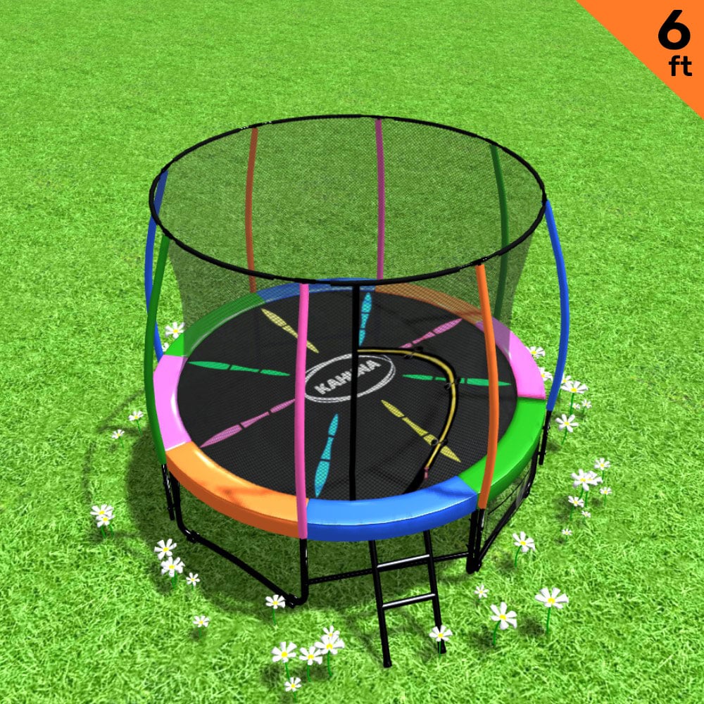 Kahuna 6ft trampoline with safety net and padded springs, designed for children's outdoor fun.