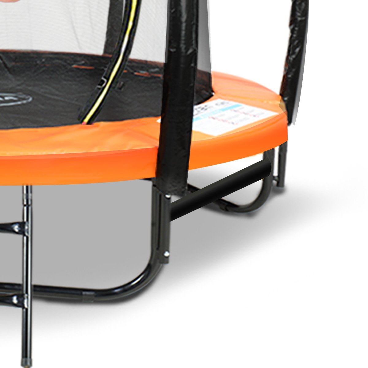 Kahuna 8ft Outdoor Orange Trampoline with safety net and basketball set, perfect for kids' outdoor fun.