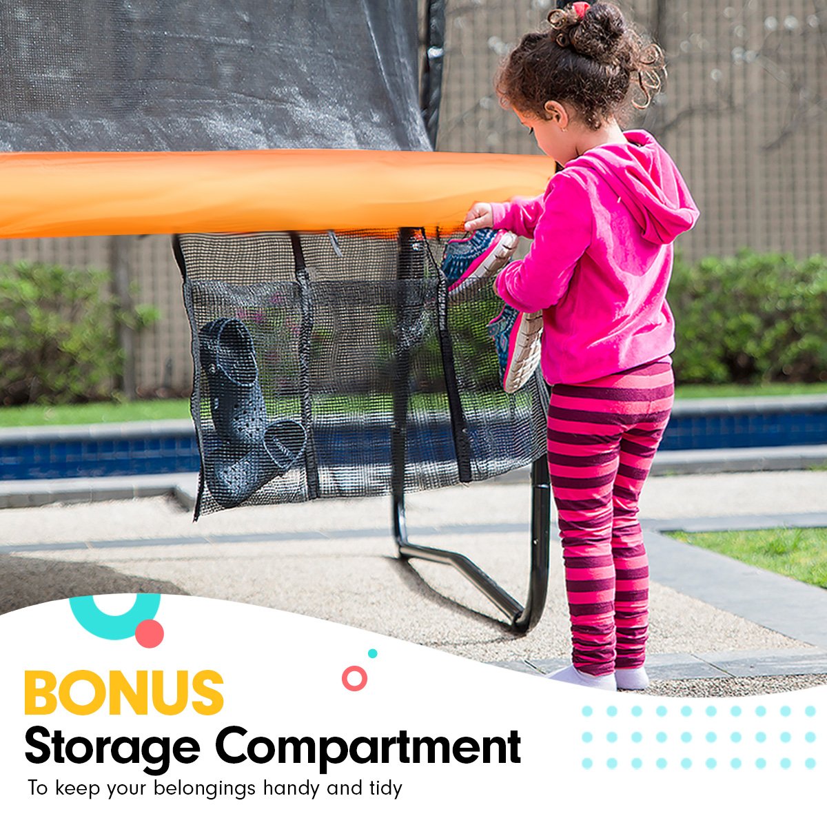 Kahuna 8ft Outdoor Orange Trampoline with safety net and basketball set, perfect for kids' outdoor fun.