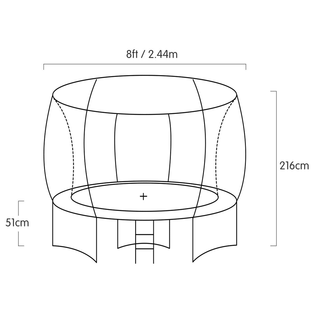 Kahuna 8ft Outdoor Orange Trampoline with safety net and basketball set, perfect for kids' outdoor fun.