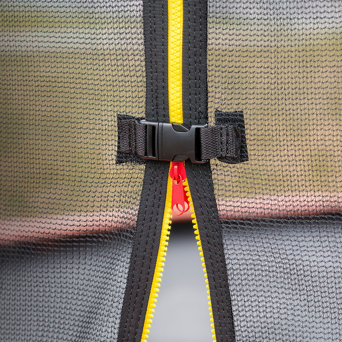 Kahuna 8ft replacement safety net for Twister trampoline, showcasing durable polyethylene material and zip entry door.