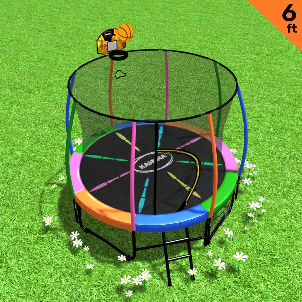 Kahuna Classic 6ft trampoline with safety net, ladder, and padded springs, designed for family fun and safety.