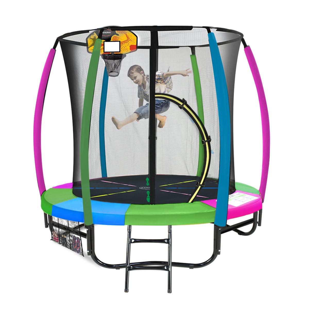 Kahuna Classic 6ft trampoline with safety net, ladder, and padded springs, designed for family fun and safety.