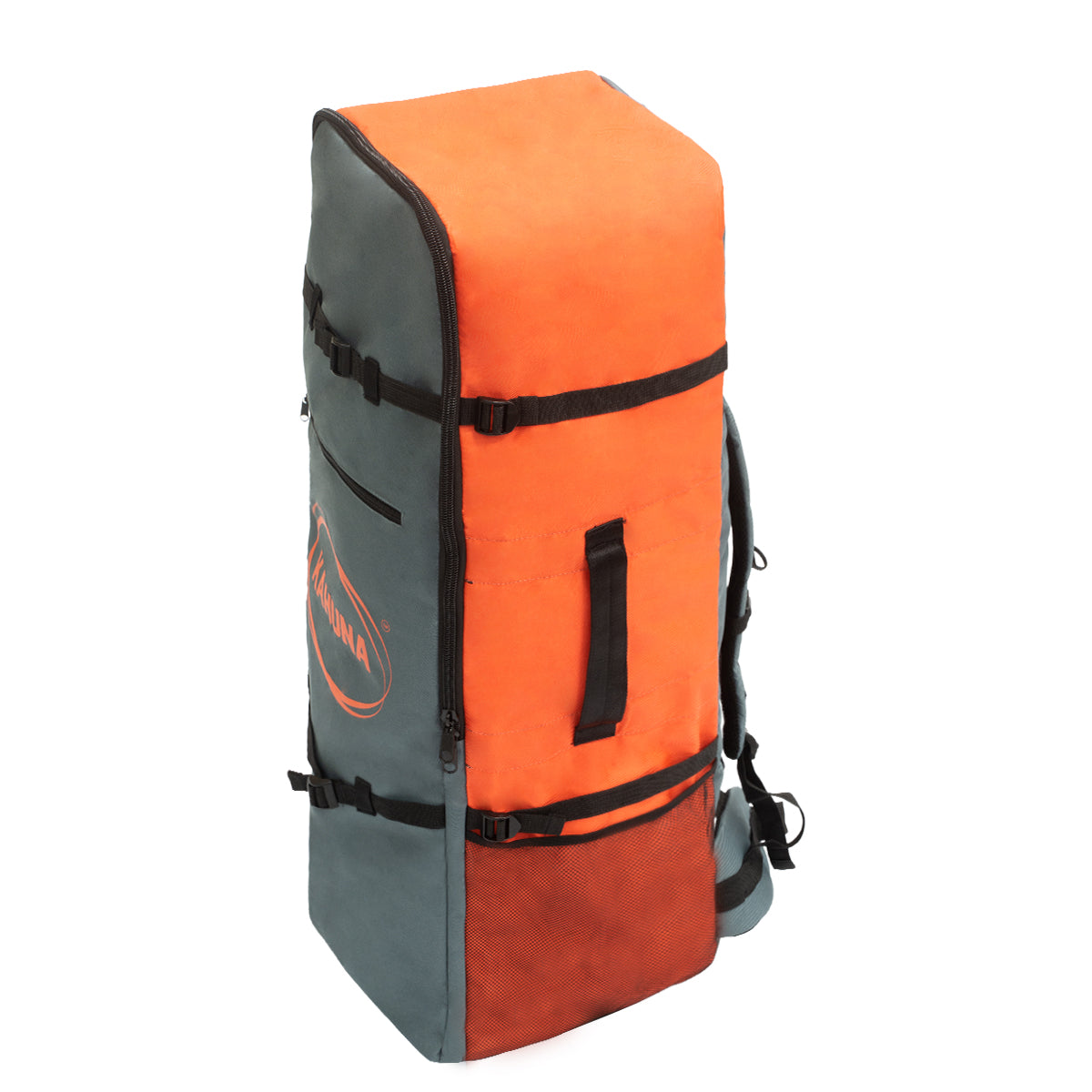 Kahuna Hana Travel Bag designed for inflatable stand up paddleboards, featuring spacious interior, wide straps, and multiple carry handles.