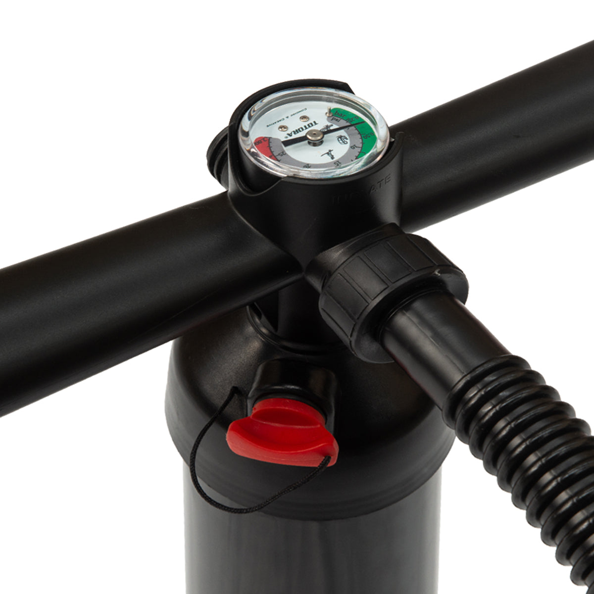 Kahuna iSUP Double Action Hand Pump with ergonomic handle and dual action modes for efficient inflation.