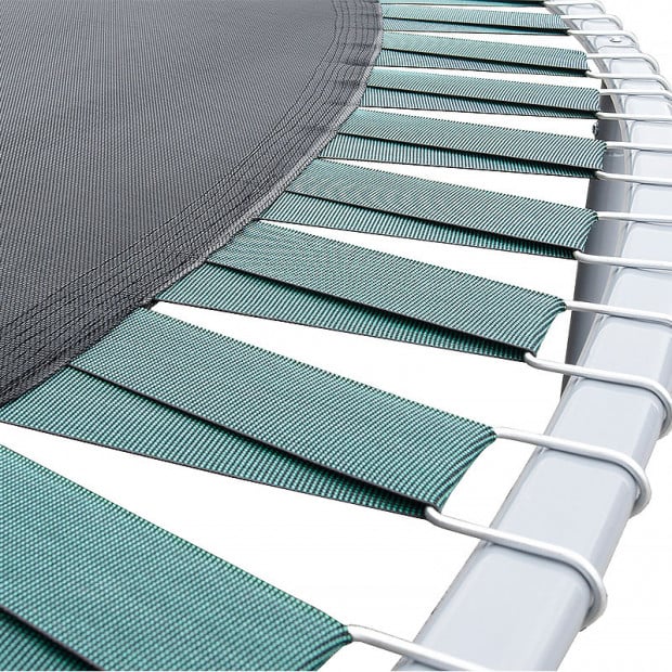 Kahuna Springless Trampoline Replacement Mat for 8ft round trampolines, showcasing its high strength polypropylene fabric and smooth surface.