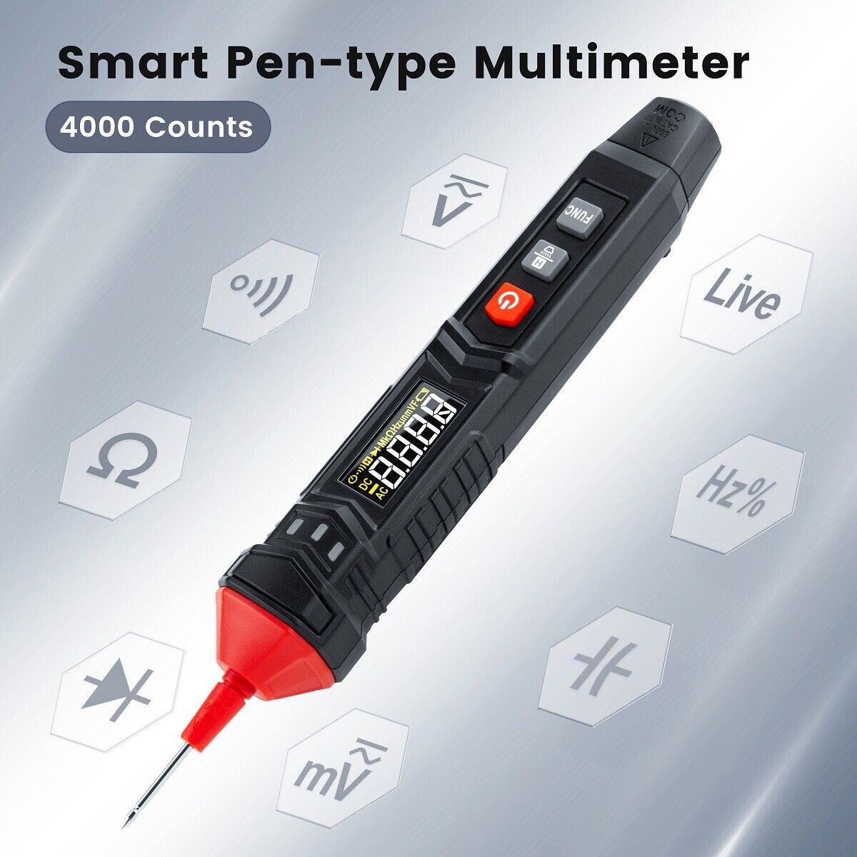 KAIWEETS ST120 Smart Pen Multimeter with digital display and probes for measuring AC/DC voltage.