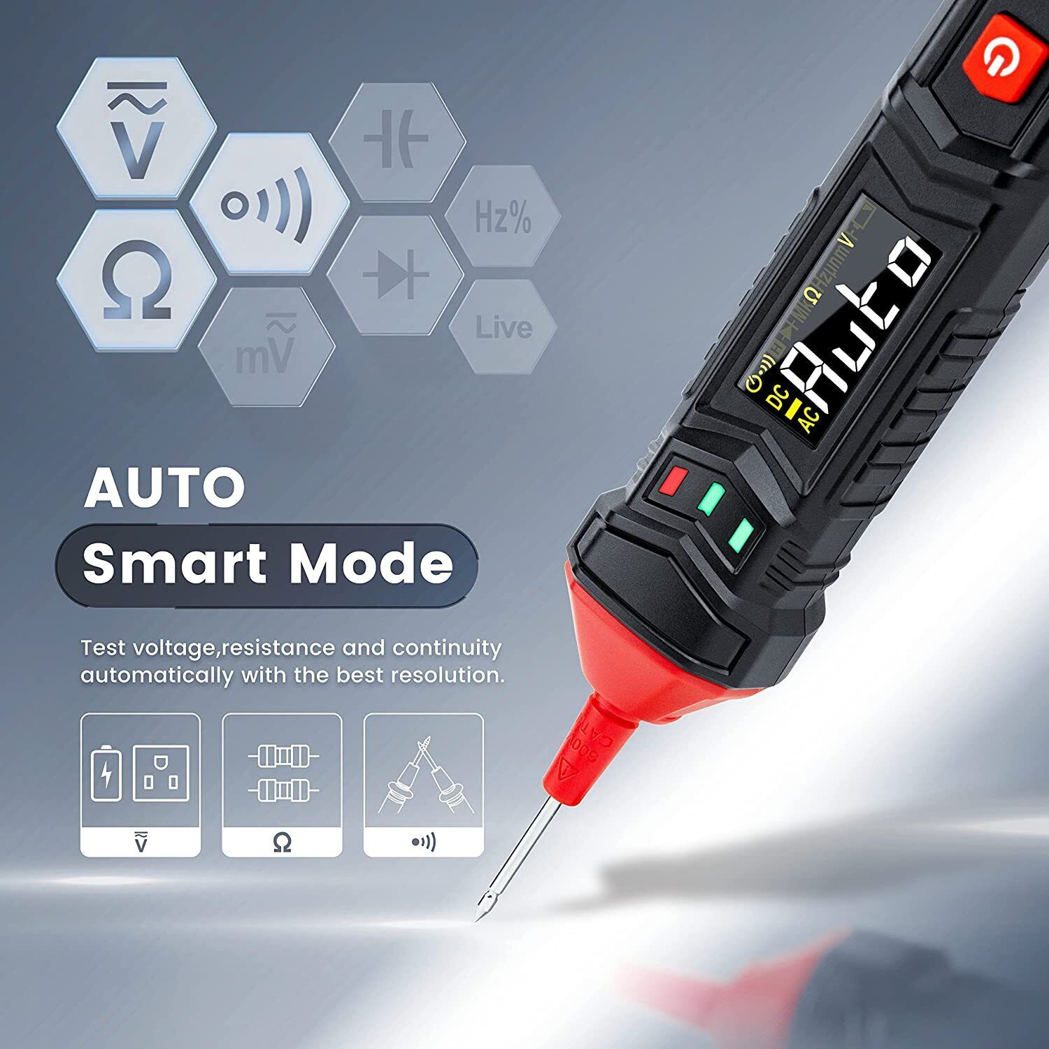 KAIWEETS ST120 Smart Pen Multimeter with digital display and probes for measuring AC/DC voltage.