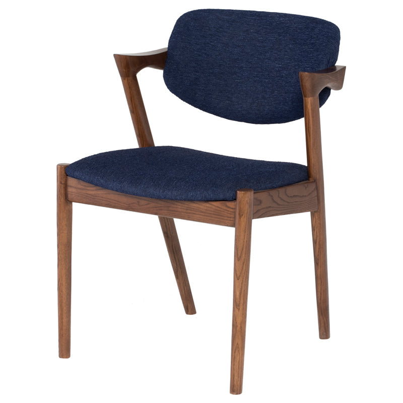 Kalli Dining Chair in True Blue with stained Ash legs and lightly padded seat, showcasing contemporary design and traditional charm.