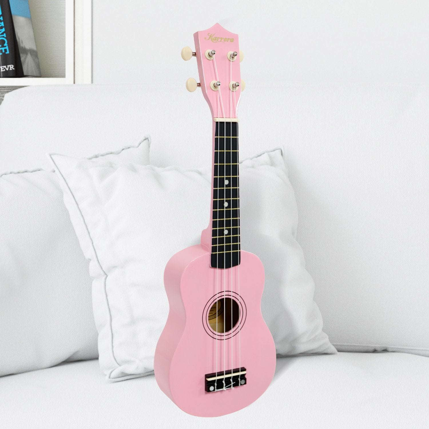 Karrera 21in Ukulele in Pink with high gloss finish and nylon strings, perfect for beginners.