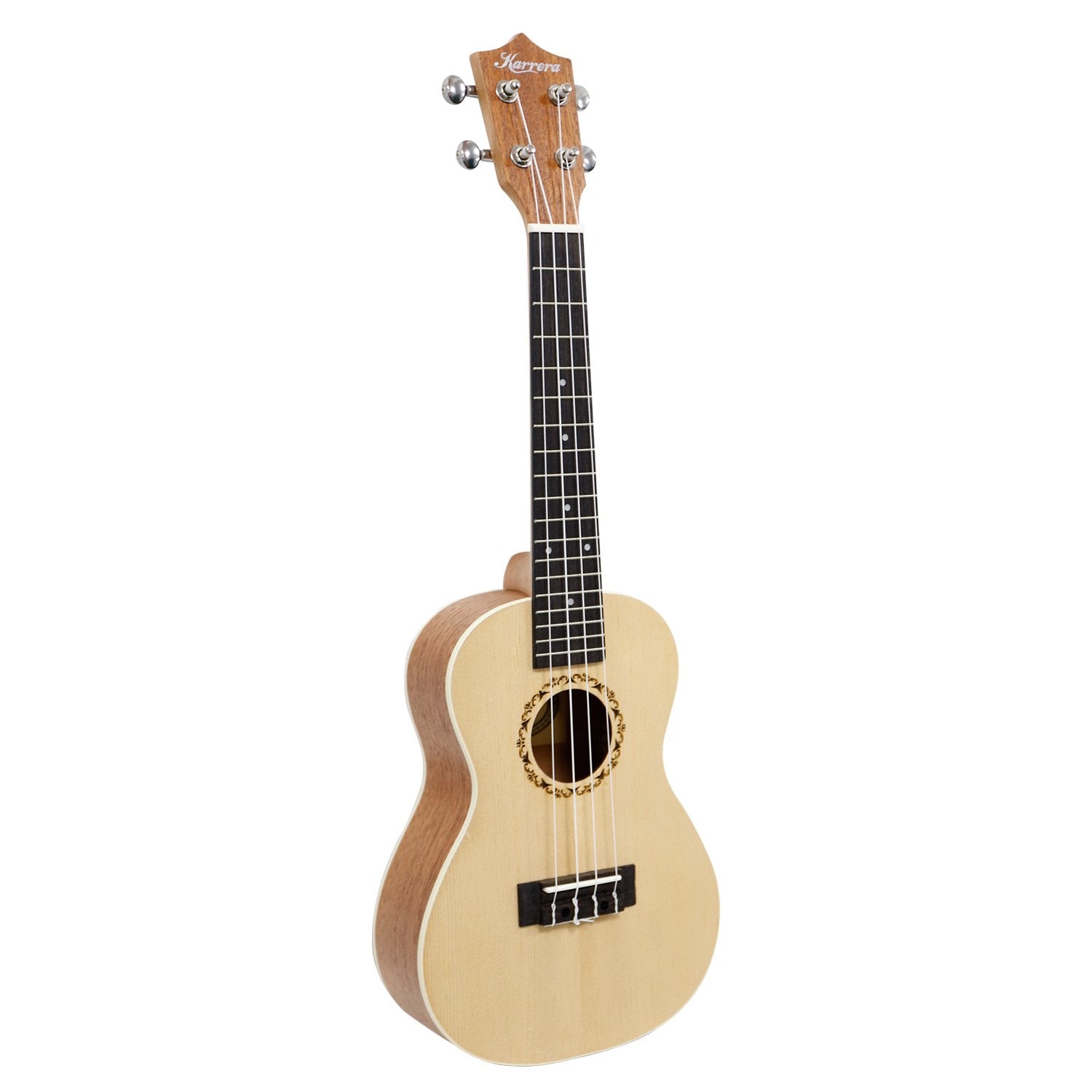 Karrera 23in Ukulele in natural finish, showcasing its high gloss surface and premium nylon strings.