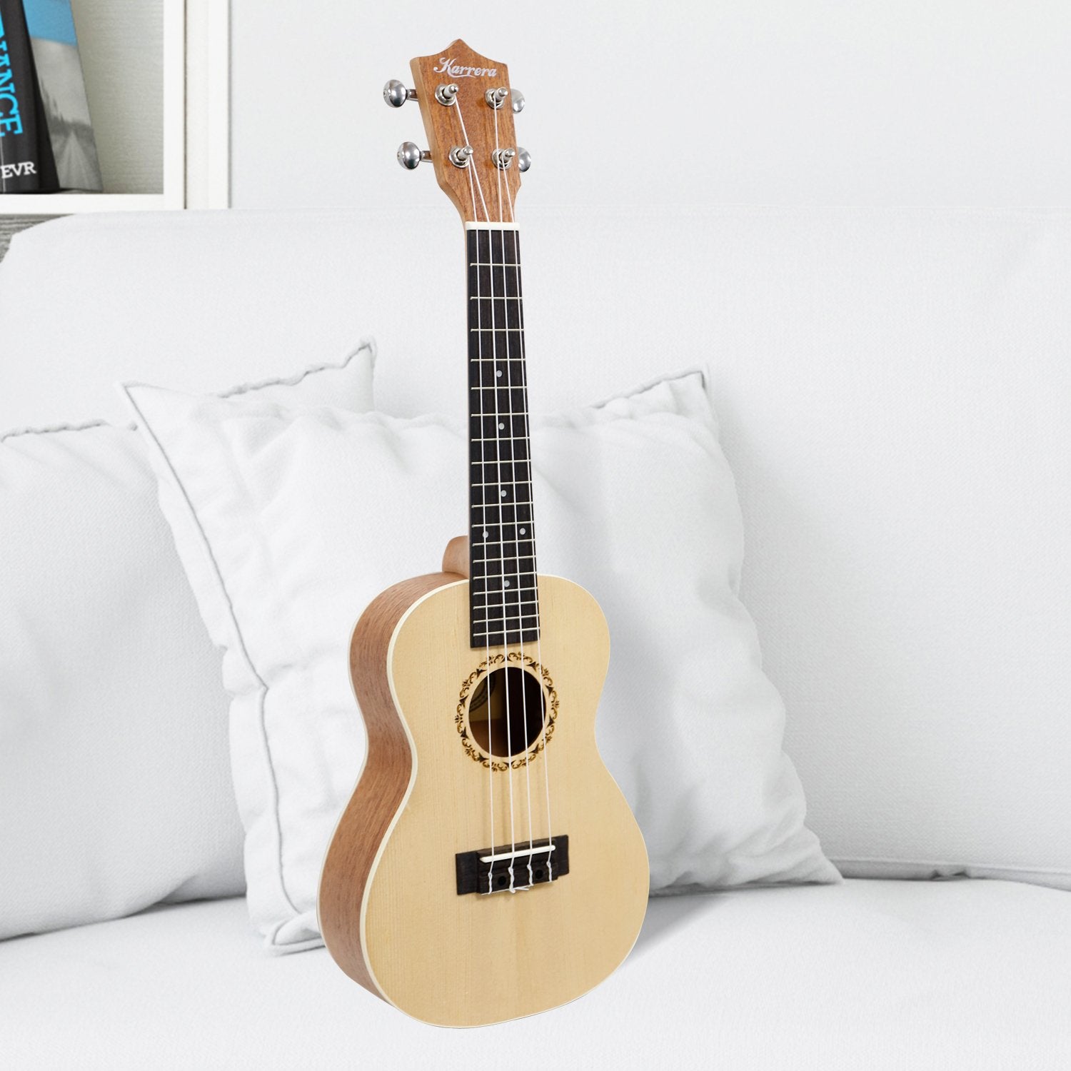 Karrera 23in Ukulele in natural finish, showcasing its high gloss surface and premium nylon strings.