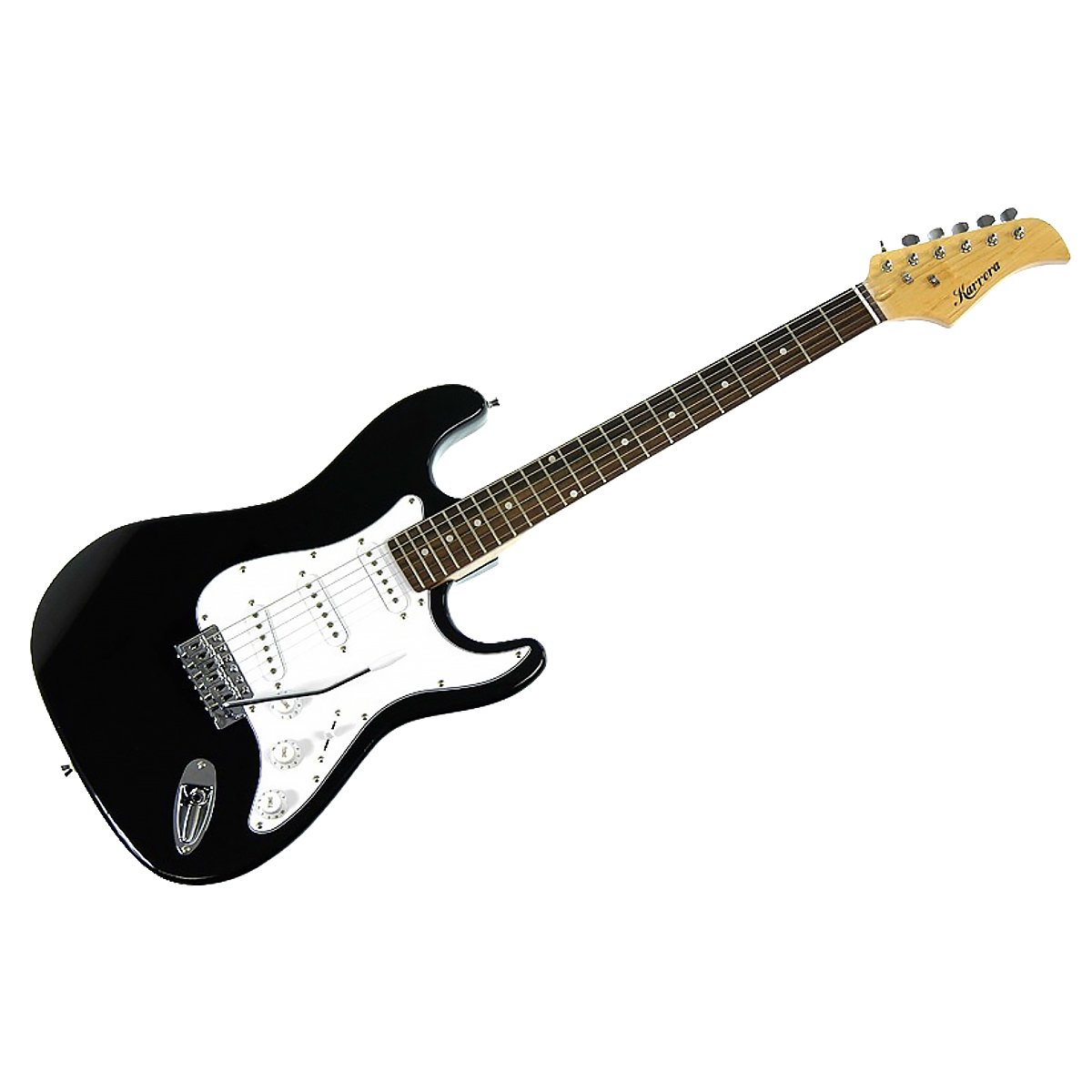 Karrera 39in Electric Guitar in Black with adjustable bridge and removable whammy bar.