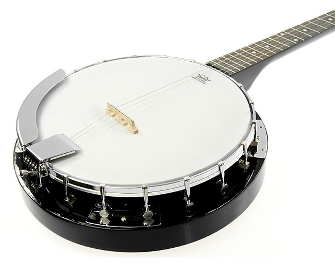 Karrera 5 String Resonator Banjo in Black, showcasing its high-gloss finish and quality craftsmanship.