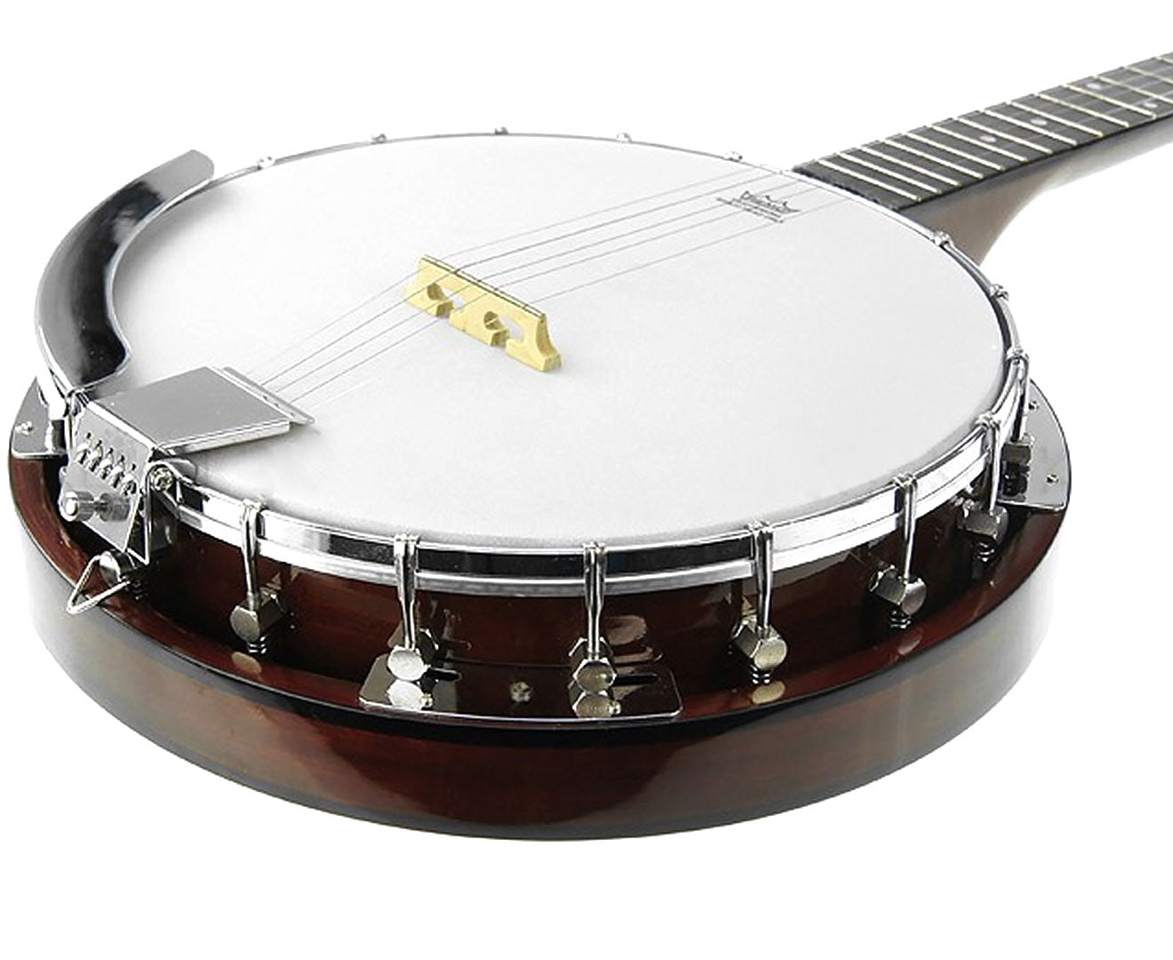 Karrera 5 String Resonator Banjo in brown finish, showcasing its high-gloss surface and quality craftsmanship.