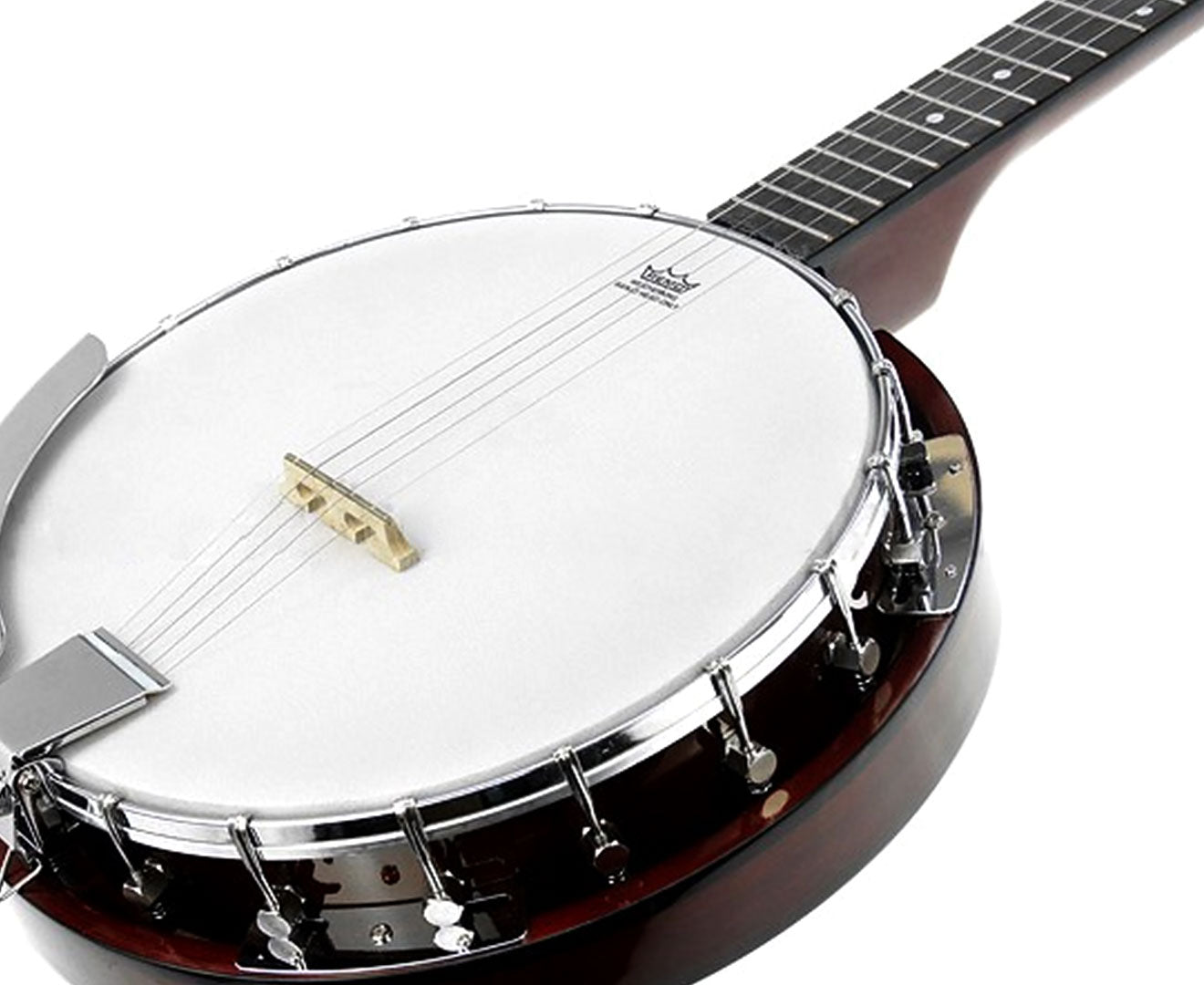 Karrera 5 String Resonator Banjo in brown finish, showcasing its high-gloss surface and quality craftsmanship.