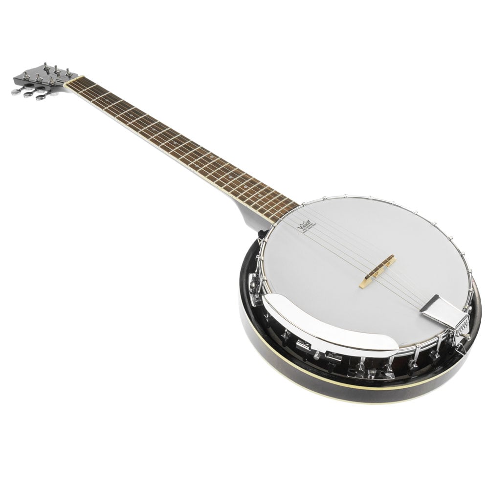 Karrera 6 String Resonator Banjo in black, showcasing its high-gloss finish and quality craftsmanship.