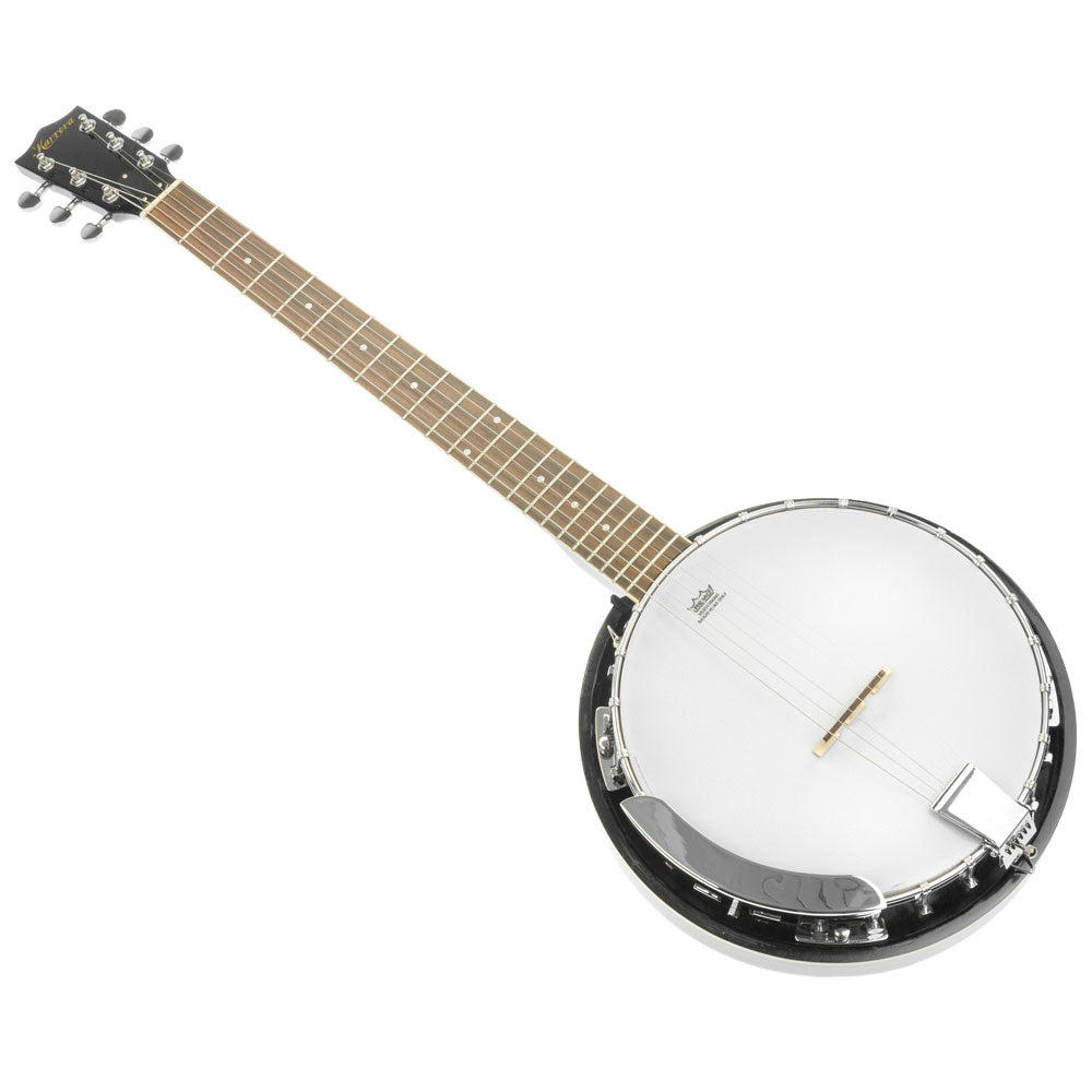 Karrera 6 String Resonator Banjo in black, showcasing its high-gloss finish and quality craftsmanship.