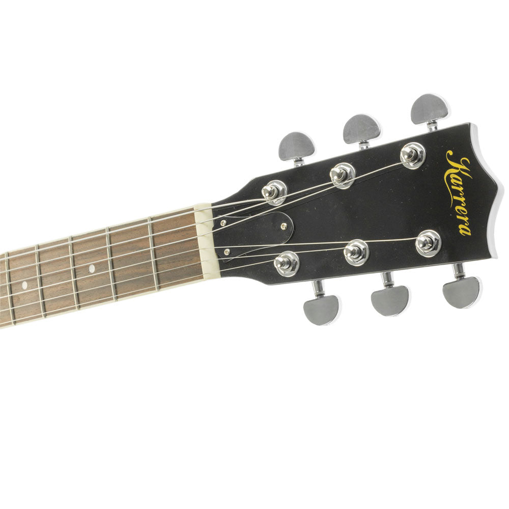 Karrera 6 String Resonator Banjo in black, showcasing its high-gloss finish and quality craftsmanship.