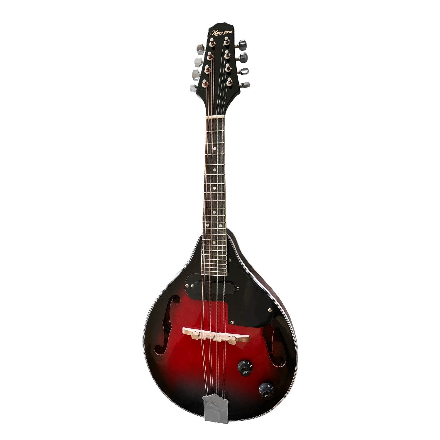 Karrera 8-String Electric Mandolin with high-gloss finish and worm-drive tuner, showcasing its elegant design and quality craftsmanship.