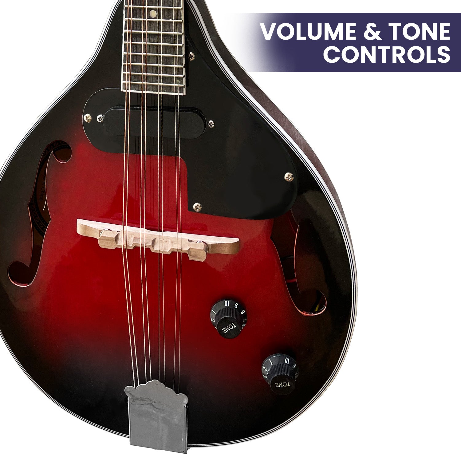 Karrera 8-String Electric Mandolin with high-gloss finish and worm-drive tuner, showcasing its elegant design and quality craftsmanship.