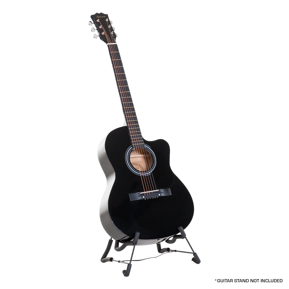 Karrera Acoustic Cutaway 40in Guitar in Black, showcasing its high-gloss finish and elegant design.