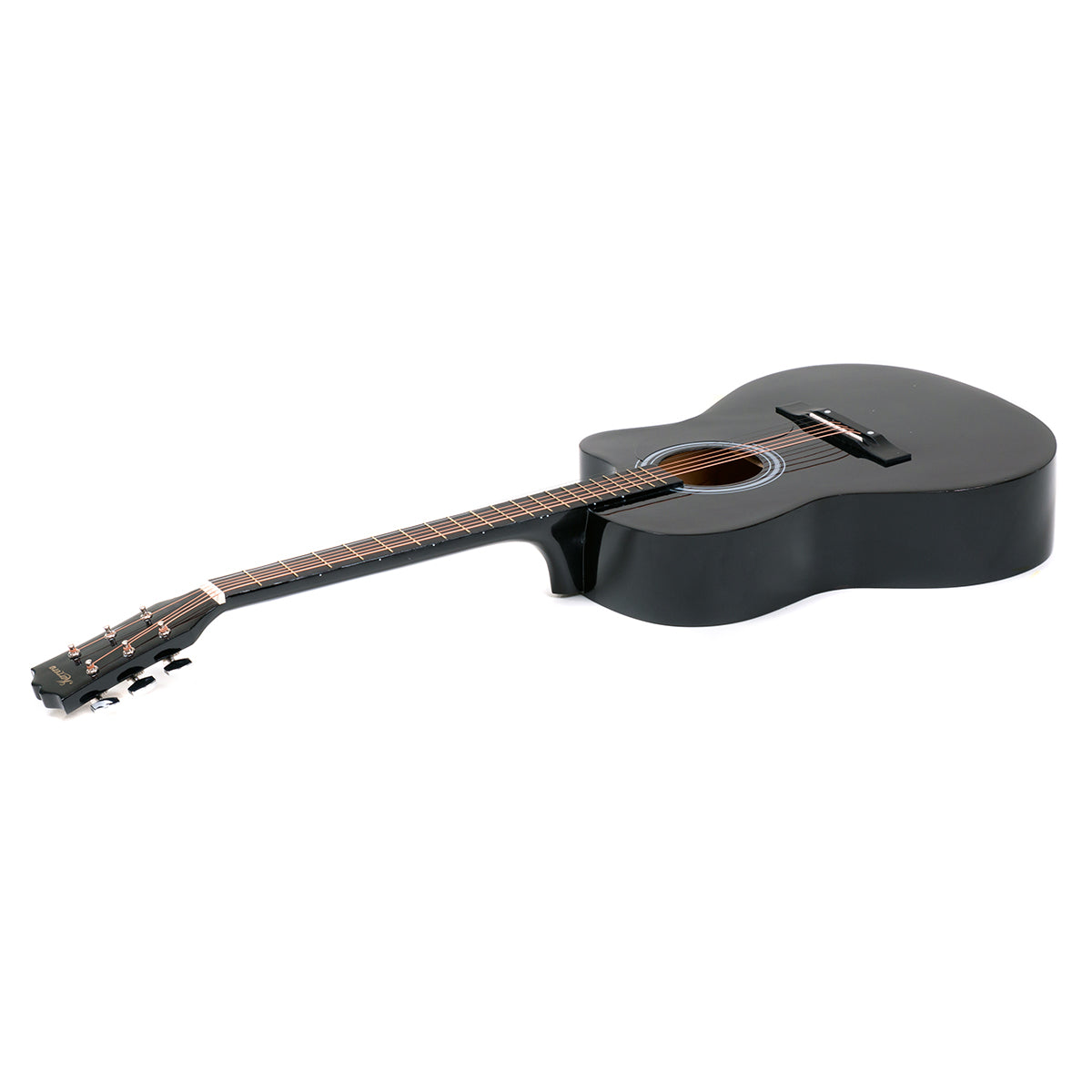 Karrera Acoustic Cutaway 40in Guitar in Black, showcasing its high-gloss finish and elegant design.