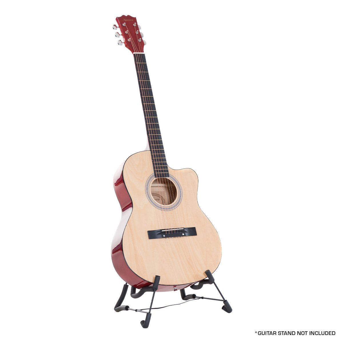 Karrera Acoustic Cutaway 40in Guitar in Natural finish, showcasing its elegant design and high-gloss surface.