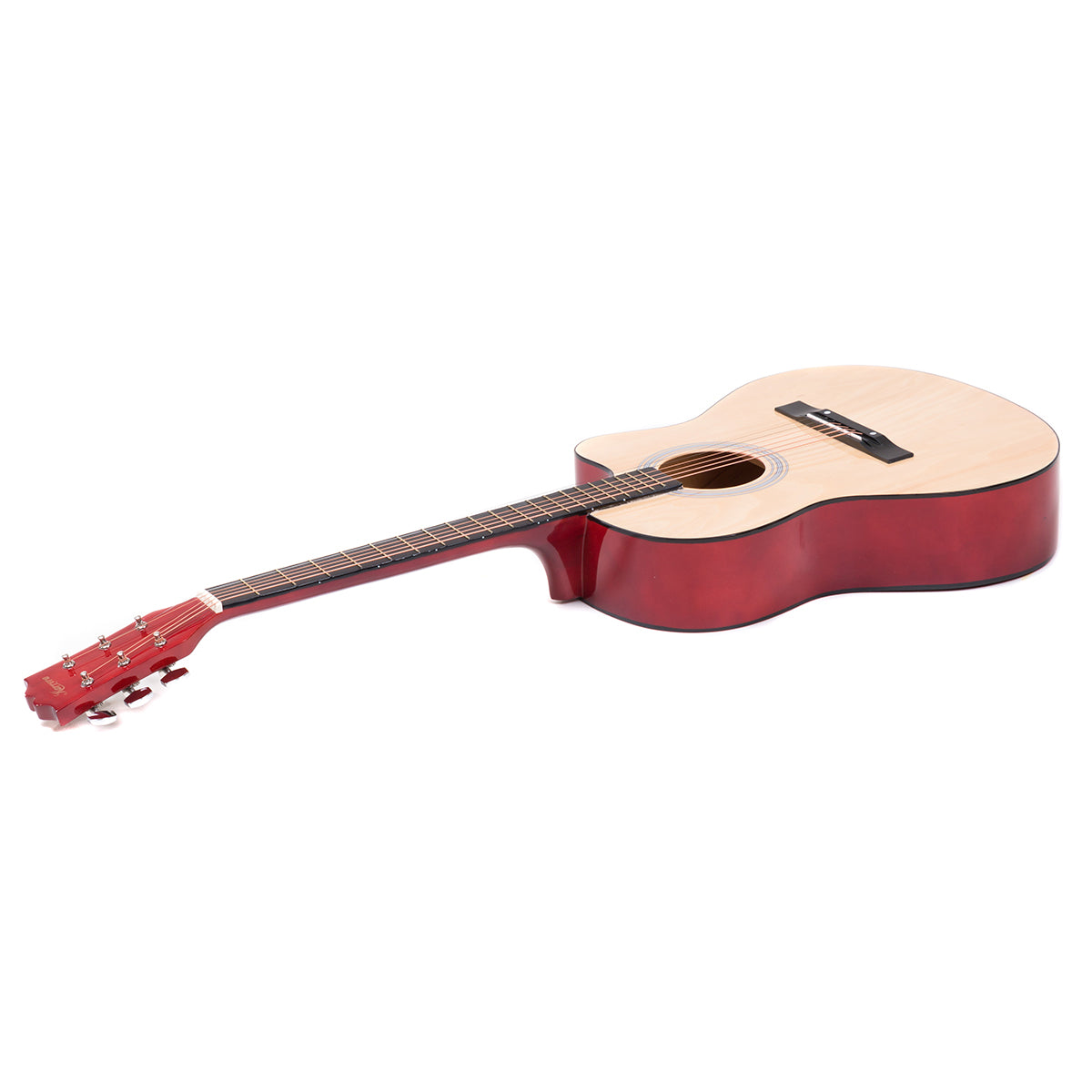 Karrera Acoustic Cutaway 40in Guitar in Natural finish, showcasing its elegant design and high-gloss surface.