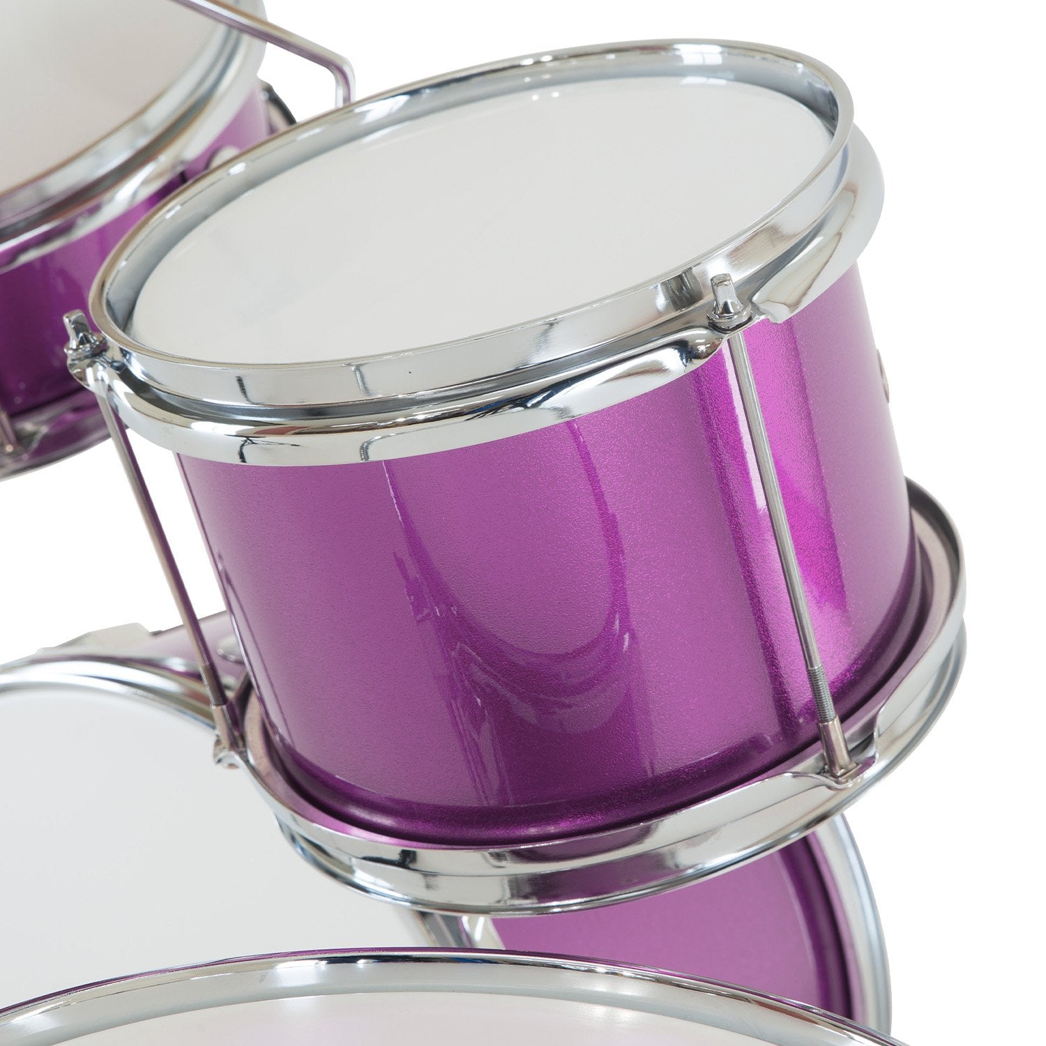 Karrera Children's 4pc Drum Kit in Purple with bass drum, toms, snare, cymbal, and drumsticks.