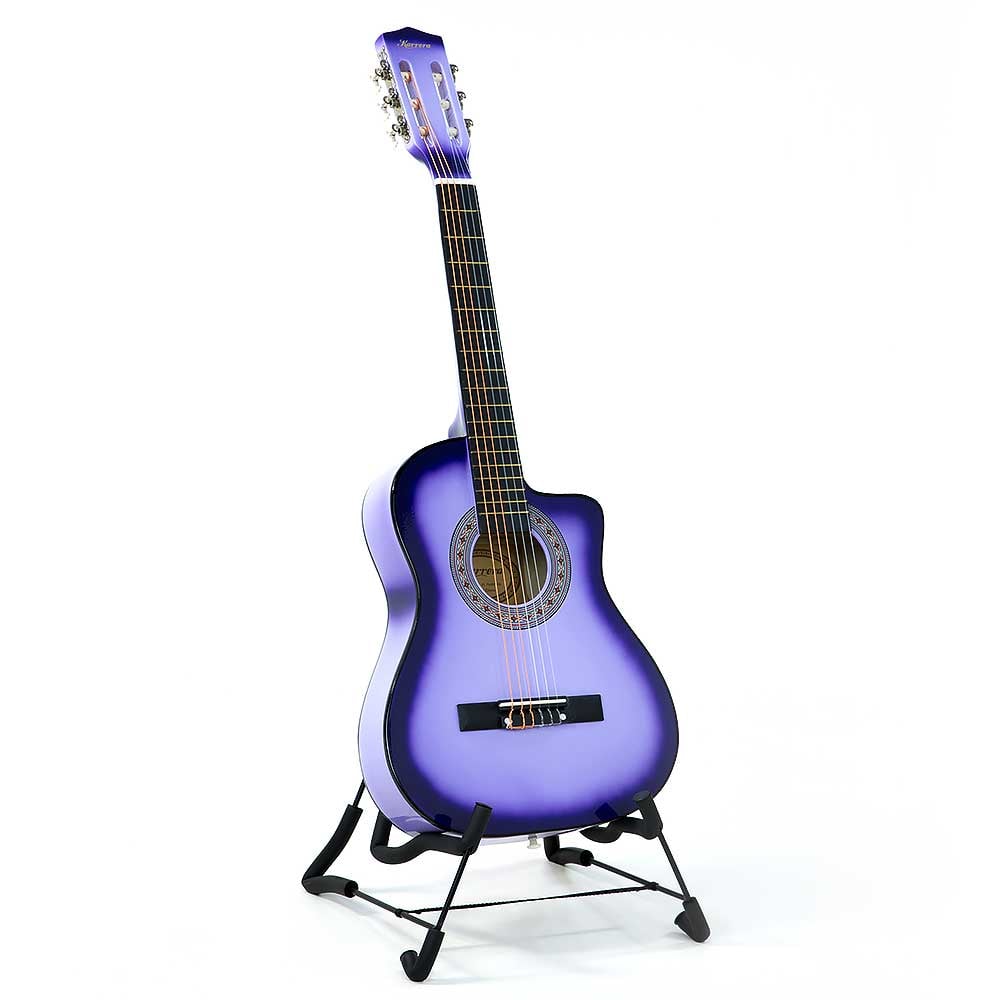 Karrera Children's Acoustic Guitar in Purple, showcasing its cutaway design and high-quality finish, perfect for young musicians.