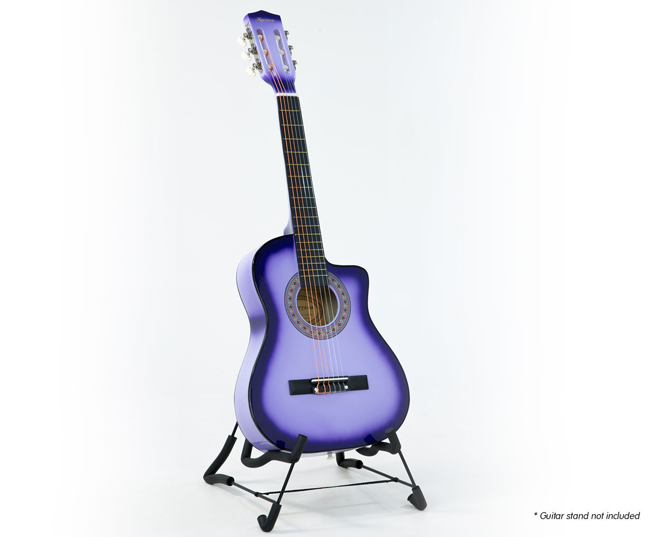 Karrera Children's Acoustic Guitar in Purple, showcasing its cutaway design and high-quality finish, perfect for young musicians.