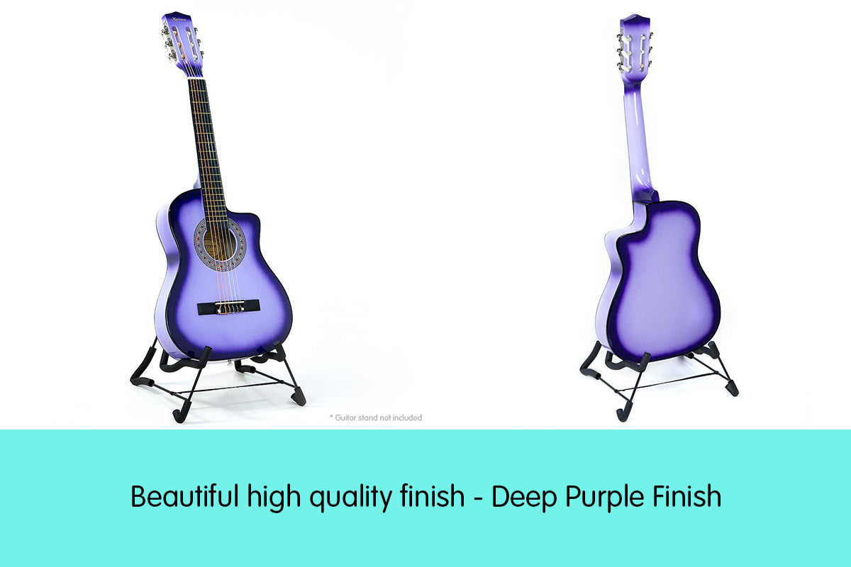 Karrera Children's Acoustic Guitar in Purple, showcasing its cutaway design and high-quality finish, perfect for young musicians.