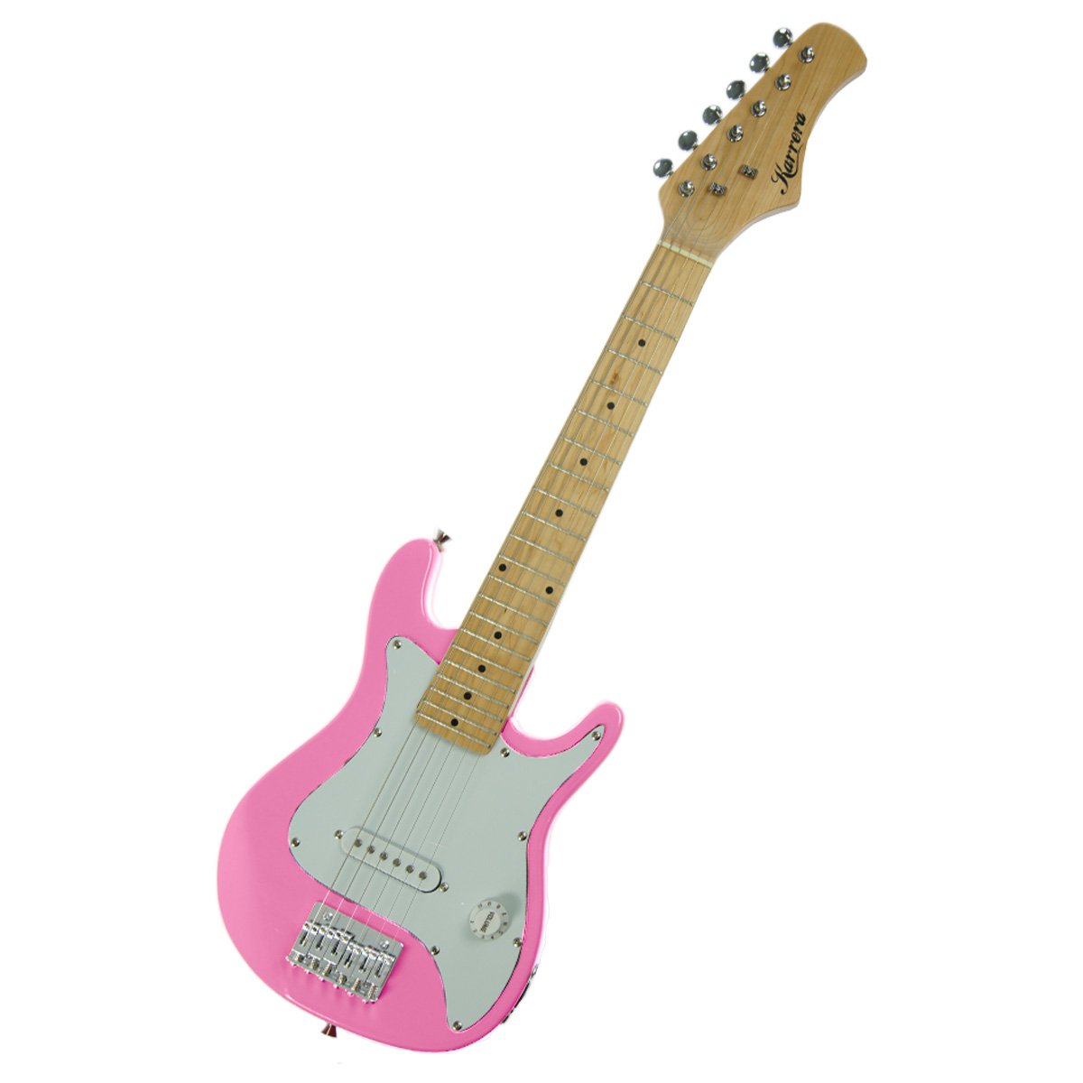 Karrera Electric Children's Guitar in Pink, featuring a glossy finish and 3-layer pickguard, designed for young musicians aged 5-9.